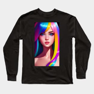 Woman With Colorful Hair Long Sleeve T-Shirt